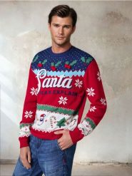 Grający sweter z motywem świątecznym - czerwony. Czerwone swetry przez głowę męskie Sinsay, l, bez wzorów, bez kołnierzyka. Za 79.99 zł.