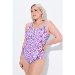 Damski Strój kąpielowy kropki lamówka bez miękkich miseczek okrągły dekolt. Niebieskie kostiumy jednoczęściowe damskie Ulla Popken, plus size, bez wzorów, z elastanu, sportowe, plus size, do pływania. Za 195.99 zł.