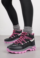 Czarno-Fuksjowe Sznurowane Buty Trekkingowe Traperki Vices na Grubej Podeszwie Afertie. Czarne obuwie sportowe damskie Born2be, bez wzorów, z jeansu, wspinaczkowe. Za 99.99 zł.
