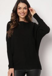 Czarny Klasyczny Sweter z Dekoltem w Łódkę Rieline. Czarne swetry damskie Born2be, m, bez wzorów, z jeansu, eleganckie, bez kołnierzyka, bez ramiączek, długie, bez kaptura. Za 89.99 zł.