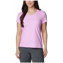 Koszulka damska Columbia Sun Trek Short Sleeve Tee. Czerwone koszulki sportowe damskie Columbia, l, bez wzorów, sportowe, bez kołnierzyka. Za 89.99 zł.