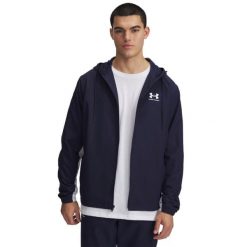 Kurtka Męska Wiatrówka Under Armour UA Warmup Tops. Niebieskie kurtki męskie Under Armour, m, bez wzorów, z materiału, z kapturem. Za 310.10 zł.