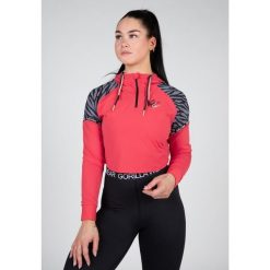 Zion Cropped Bluza z kapturem - Czerwony. Czerwone bluzy damskie GORILLA WEAR, bez wzorów, z kapturem, na fitness i siłownię. Za 302.50 zł.