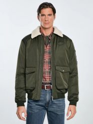 Kurtka męska bomber z kożuszkiem khaki Getnew 303. Zielone płaszcze męskie Big Star, l, bez wzorów, z jeansu, militarne, bez kaptura. Za 459.99 zł.