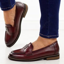 Bordowe lekkie mokasyny damskie Potocki 19312. Czerwone mokasyny damskie POTOCKI, z jeansu, biznesowe. Za 189.00 zł.