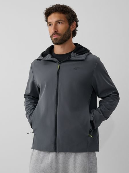 4F Kurtka softshell wiatroodporna membrana 5000 męska - szara S. Szare kurtki męskie 4f, m, bez wzorów, z materiału, klasyczne, bez kaptura. Za 299.99 zł.