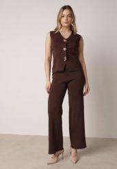 Brązowy Komplet z Wiskozą Kamizelka z Ozdobami 3D i Szerokie Spodnie Eleti. Brązowe spodnie materiałowe damskie Born2be, m, bez wzorów, z wiskozy. Za 129.99 zł.