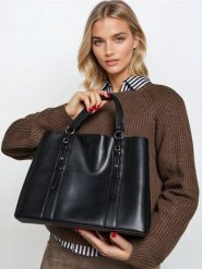 Torebka tote z odpinanym paskiem - czarny. Czarne torebki do ręki damskie Sinsay, bez wzorów, bez dodatków. Za 69.99 zł.