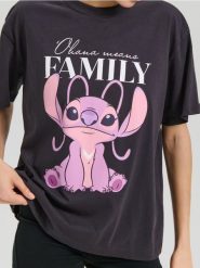 Koszulka loose fit z nadrukiem Stitch - szary. Szare t-shirty damskie Sinsay, l, bez wzorów, bez kołnierzyka. W wyprzedaży za 22.99 zł.