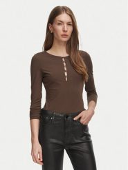 Guess Body W6BP21 K6256 Brązowy Slim Fit. Brązowe bluzki damskie Guess, l, z aplikacjami, z syntetyku, bez kołnierzyka, bez ramiączek. Za 294.99 zł.