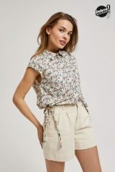 Koszula w kwiatki z kołnierzykiem i krótkimi rękawami beżowa. Brązowe koszule damskie MOODO, m, bez wzorów, bez kołnierzyka, bez ramiączek. W wyprzedaży za 30.99 zł.