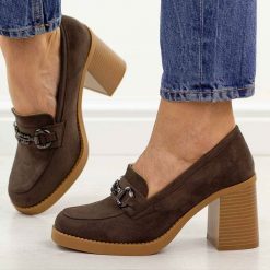 Brązowe mokasyny damskie na słupku M.Daszyński 2461-6. Brązowe mokasyny damskie M.Daszyński, z jeansu, biznesowe. Za 169.00 zł.