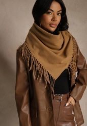 Jasnobrązowy Szalik w Kształcie Trójkąta z Frędzlami Vetifare. Brązowe szaliki i chusty damskie Renee, bez wzorów, z jeansu, boho. Za 34.99 zł.
