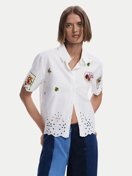 Desigual Koszula Afrodita 25SWCW17 Biały Regular Fit. Białe bluzki damskie Desigual, m, bez wzorów, z bawełny, bez kołnierzyka, bez ramiączek. Za 199.99 zł.