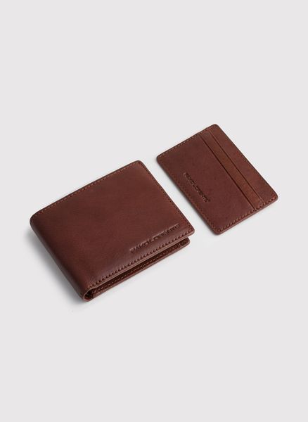 PAKO LORENTE – Zestaw męski skórzany portfel plus wizytownik. Brązowe portfele męskie Pako Lorente, bez wzorów. Za 119.99 zł.