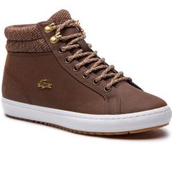 Sneakersy LACOSTE - Straightset Insulatec3182 Caw 7-36CAW0045B18 Brw/Wht. Brązowe półbuty damskie Lacoste, bez wzorów, z materiału, bez obcasa, na płaskiej podeszwie, bez zapięcia. W wyprzedaży za 359.00 zł.