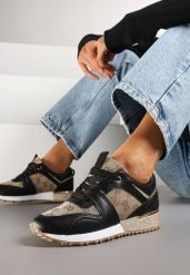 Czarno-Brązowe Sneakersy Ozdobione Metaliczną Aplikacją i Przeszyciami Soltia. Czarne obuwie sportowe damskie Renee, z aplikacjami. Za 59.99 zł.