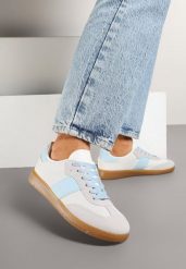 Biało-Niebieskie Sneakersy Tenisówki w Kultowym Stylu Neolithaen. Białe trampki i tenisówki damskie Renee, bez wzorów, z jeansu, eleganckie, bez zapięcia. Za 74.99 zł.