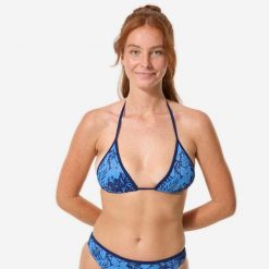 Góra kostiumu kąpielowego surfingowego damska Decathlon Mae Borneo. Niebieskie bikini damskie OLAIAN, xs, bez wzorów. Za 29.99 zł.