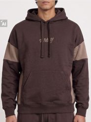 Bluza hoodie comfort fit z kontrastowymi panelami - brązowy. Brązowe bluzy męskie Sinsay, l, bez wzorów, bez kaptura. Za 69.99 zł.