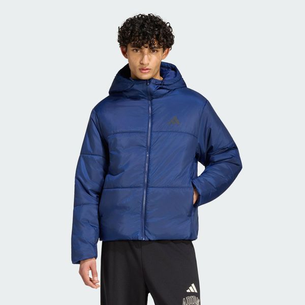 Puchowa ocieplana kurtka Essentials Highloft. Niebieskie kurtki męskie Adidas, uniwersalny, bez wzorów, z materiału, klasyczne, bez kaptura. Za 479.00 zł.