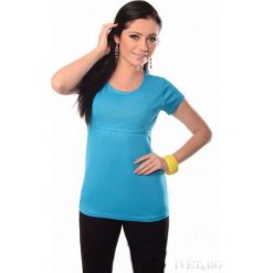 Bluzka ciążowa SREBRINA BLUE. Niebieskie bluzki damskie Bluzka ciążowa SREBRINA BLUE, l, bez wzorów, bez kołnierzyka, moda ciążowa, bez ramiączek. W wyprzedaży za 19.00 zł.