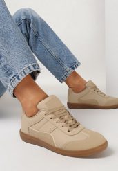 Ciemnobeżowe Sneakersy przed Kostkę z Ozdobnymi Przeszyciami Erdafa. Brązowe obuwie sportowe damskie Born2be, bez wzorów. Za 69.99 zł.