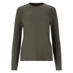 Damska koszulka z długim rękawem Athlecia Almi. Zielone koszulki sportowe damskie Athlecia, bez wzorów, bez kołnierzyka, bez ramiączek, trekkingowe. Za 143.50 zł.