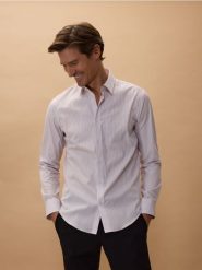 Koszula slim fit w paski - wielobarwny. Koszule męskie Reserved, l, bez wzorów, z bawełny, bez kołnierzyka, bez ramiączek. W wyprzedaży za 109.99 zł.