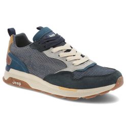 Sneakersy męskie Jeep, codzienne i sportowe na platformie skórzane sznurowane, niebieskie, JM51060A-100. Niebieskie półbuty na co dzień męskie Jeep, z zamszu, sportowe, bez zapięcia. Za 365.99 zł.