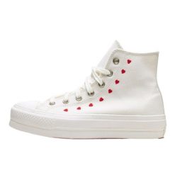 Buty do chodzenia dla dorosłych Converse Chuck Taylor All-Star Lift Hi White Red. Białe trampki i tenisówki damskie Converse, bez wzorów, retro, bez zapięcia. Za 1,096.31 zł.