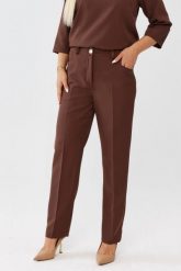 Eleganckie klasyczne brązowe spodnie Eleonora PLUS SIZE XXL OVERSIZE JESIEŃ. Brązowe spodnie materiałowe damskie Moda Size Plus Iwanek, plus size, bez wzorów, z elastanu. Za 219.90 zł.