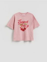 Bawełniany t-shirt oversize - różowy. Czerwone t-shirty damskie Reserved, l, bez wzorów, z bawełny, bez kołnierzyka. Za 59.99 zł.