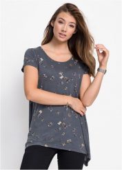 T-shirt w motyle. Szare bluzki damskie bonprix, bez wzorów, bez kołnierzyka, bez ramiączek. Za 84.99 zł.