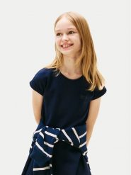 Tommy Hilfiger Sukienka codzienna Spacer KG0KG08706 D Granatowy Regular Fit. Niebieskie sukienki dla dziewczynek Tommy Hilfiger, bez wzorów, z bawełny, bez ramiączek. Za 229.99 zł.