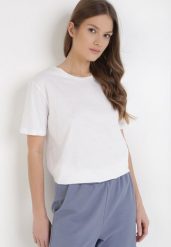 Biały T-shirt Keatris. Białe bluzki damskie Born2be, l, bez wzorów, z bawełny, bez kołnierzyka. Za 29.99 zł.