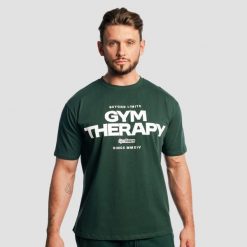Koszulka męska fitness oversize Gym Therapy. Zielone koszulki sportowe męskie GYMBEAM, m, bez wzorów, z bawełny, bez kołnierzyka, bez ramiączek, na fitness i siłownię. Za 89.90 zł.