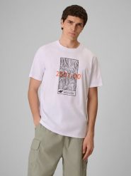 4F T-shirt regular z nadrukiem męski - biały XXL. Białe t-shirty męskie 4f, m, bez wzorów, z materiału, bez kołnierzyka. Za 69.99 zł.