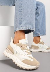 Beżowe Sneakersy z Ekoskóry ze Sznurowaniem i Ozdobnymi Naszywkami Ocellia. Brązowe obuwie sportowe damskie Renee, z aplikacjami, z jeansu. Za 99.99 zł.