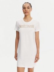 Just Cavalli Sukienka codzienna 78PAOE15 Biały Regular Fit. Białe sukienki damskie Just Cavalli, na co dzień, m, bez wzorów, z bawełny, bez kołnierzyka, bez ramiączek, proste. Za 519.99 zł.