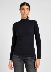 LEE DAMSKA KOSZULKA RIBBED LS HIGH NECK UNIONALL BLACK 112355165 L40H008520. Czarne t-shirty damskie Lee, l, bez wzorów, bez kołnierzyka. Za 99.99 zł.