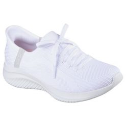 Buty do chodzenia damskie Skechers Slip-ins: Ultra Flex 3.0 Brilliant. Białe obuwie sportowe damskie Skechers, bez wzorów, z materiału, trekkingowe, Skechers Sport. Za 478.00 zł.
