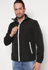 Czarna Kurtka Wiatrówka z Kapturem Schowanym w Kołnierzu Fioratte. Czarne kurtki męskie Born2be, l, bez wzorów, z materiału, z kapturem. Za 79.99 zł.