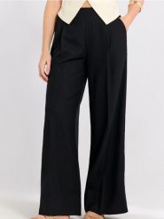 Spodnie wide leg w kant z domieszką lnu - czarny. Czarne spodnie materiałowe damskie Sinsay, l, bez wzorów, z materiału. Za 49.99 zł.
