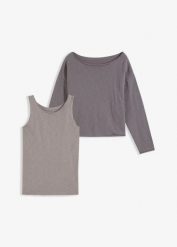 Sweter + top z czystej bawełny (kompl. 2-cz.). Czarne swetry damskie bonprix, bez wzorów, z bawełny, bez kołnierzyka, bez ramiączek, bez kaptura. Za 149.99 zł.
