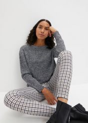 Sweter melanżowy z okrągłym dekoltem. Zielone swetry damskie bonprix, bez wzorów, z dzianiny, bez kołnierzyka, bez ramiączek, bez kaptura. Za 57.99 zł.