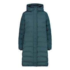 Kurtka puchowa zapinana na zamek z odpinanym kapturem damska CMP. Czarne kurtki sportowe damskie CMP, bez wzorów, z puchu, trekkingowe. Za 553.50 zł.