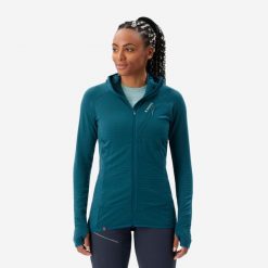Sweter damski merino z kapturem Alpinism. Niebieskie bluzy sportowe damskie SIMOND, m, bez wzorów, z elastanu, sportowe, bez kołnierzyka, bez ramiączek, z kapturem. Za 349.99 zł.
