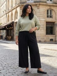 Wiskozowe spodnie wide leg Plus Size - czarny. Czarne spodnie materiałowe damskie Sinsay, l, bez wzorów, z wiskozy. Za 39.99 zł.