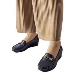 Granatowe mokasyny z klamrą na koturnie Lerino niebieskie. Niebieskie mokasyny damskie ze skóry, eleganckie. Za 91.24 zł.